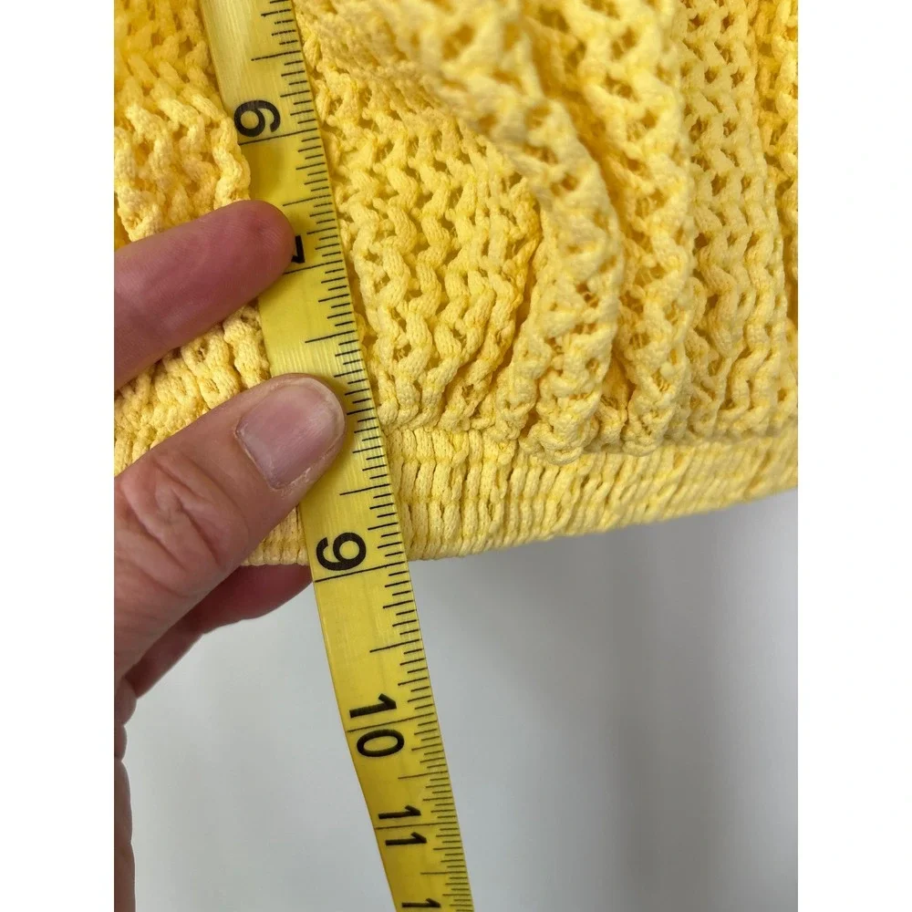 Montce Swim Yellow Crochet Puff Sleeve Bikini Top Crop Top Square Neck Large